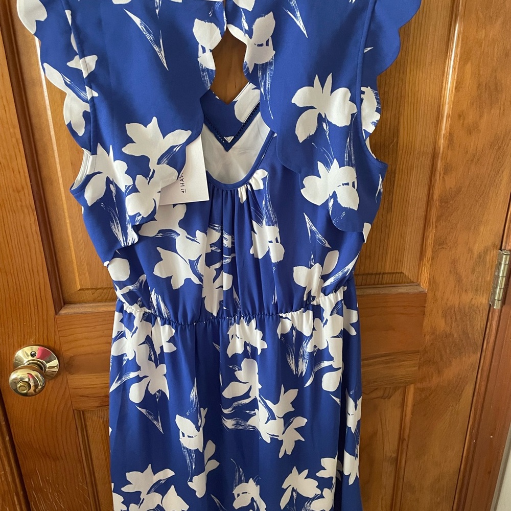 41 Hawthorn Blue and White Scallop Detail Dress - Picture 2 of 4